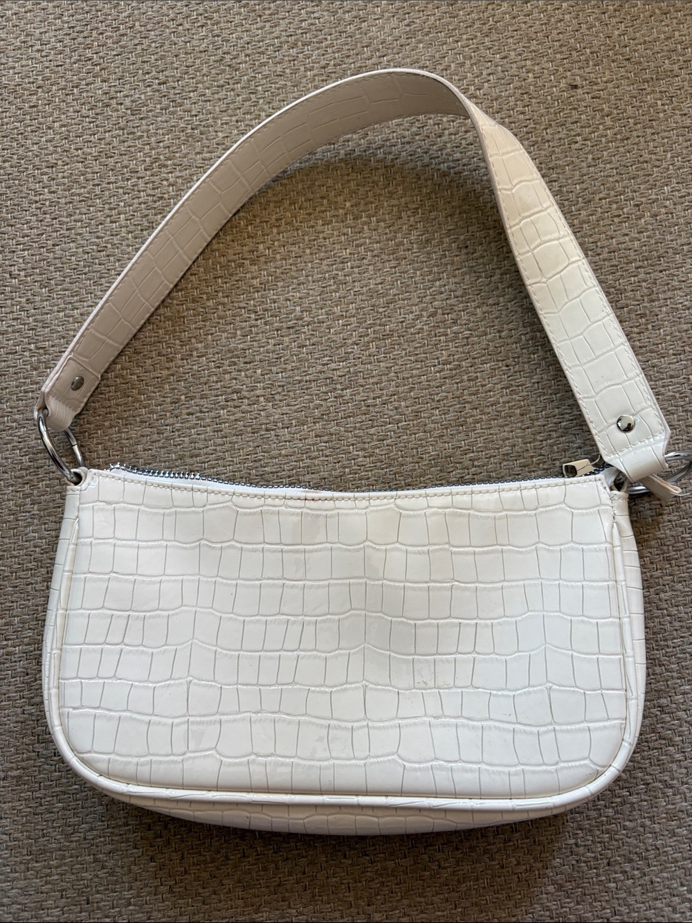 H&M White Croc-Embossed Shoulder Bag